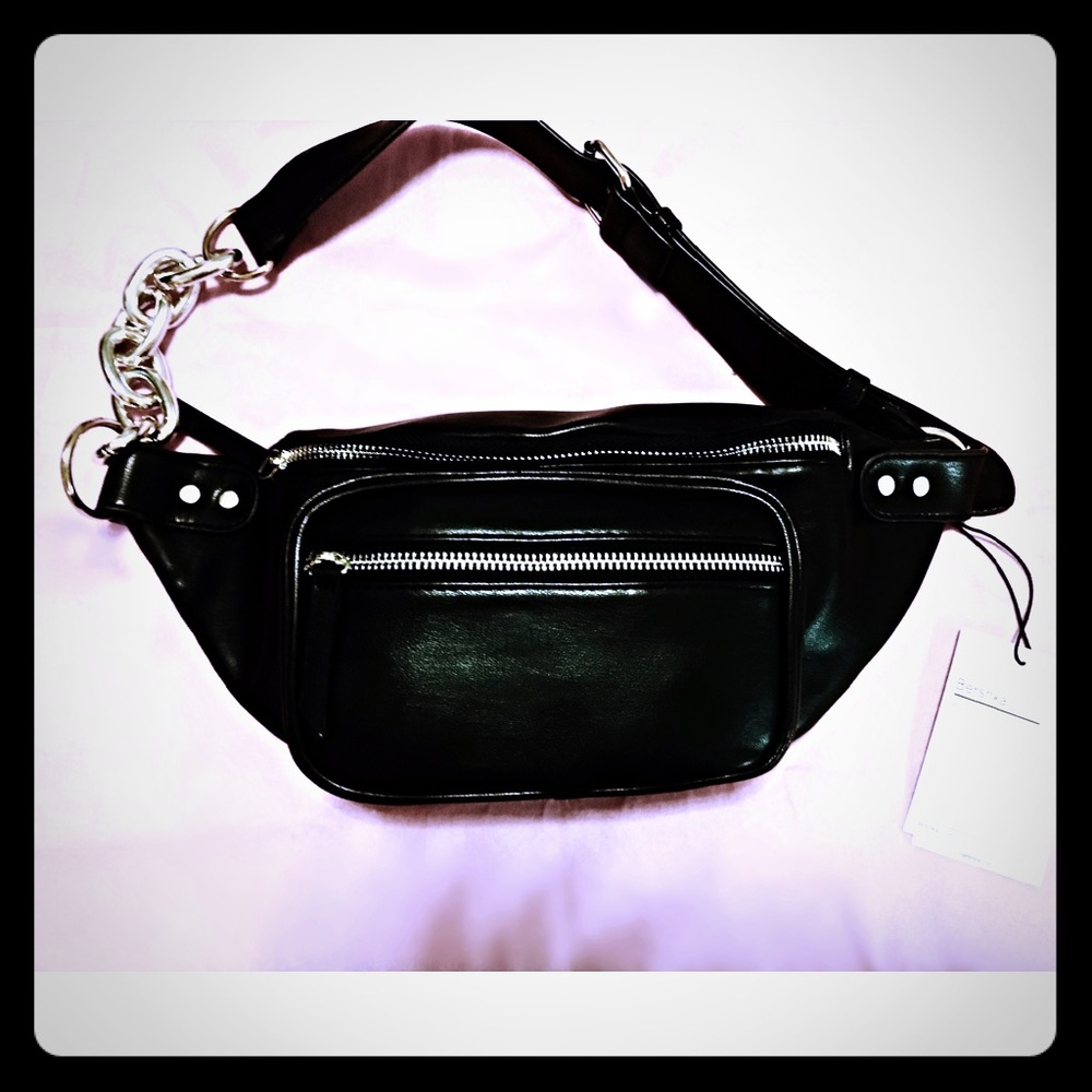 Bershka fanny pack with chain, leather material